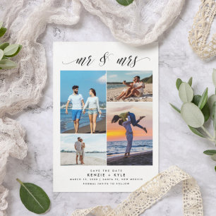 Reserve A Data Mr Mrs Script Four Photo Wedding Save the Date