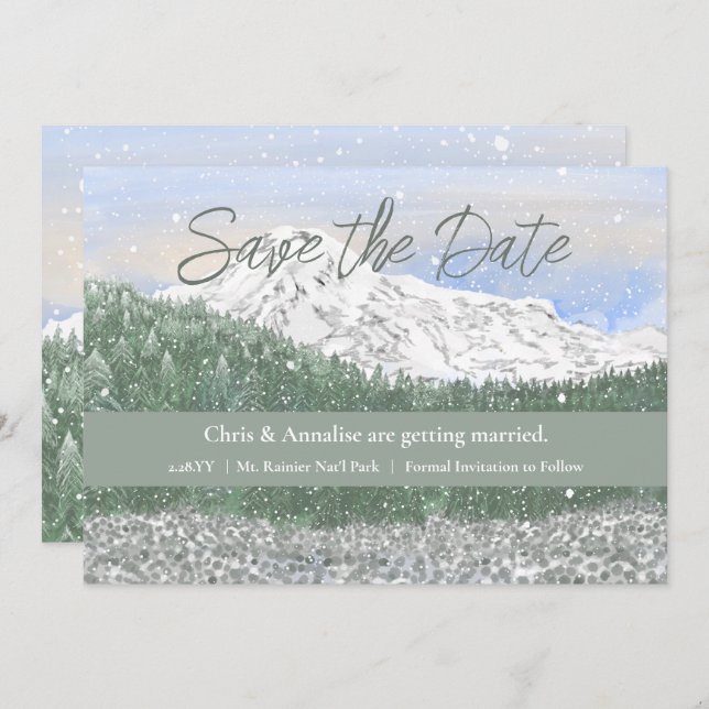 Reserve A Data Mt Rainier National Park Wedding Save the Date (Frente/Verso)