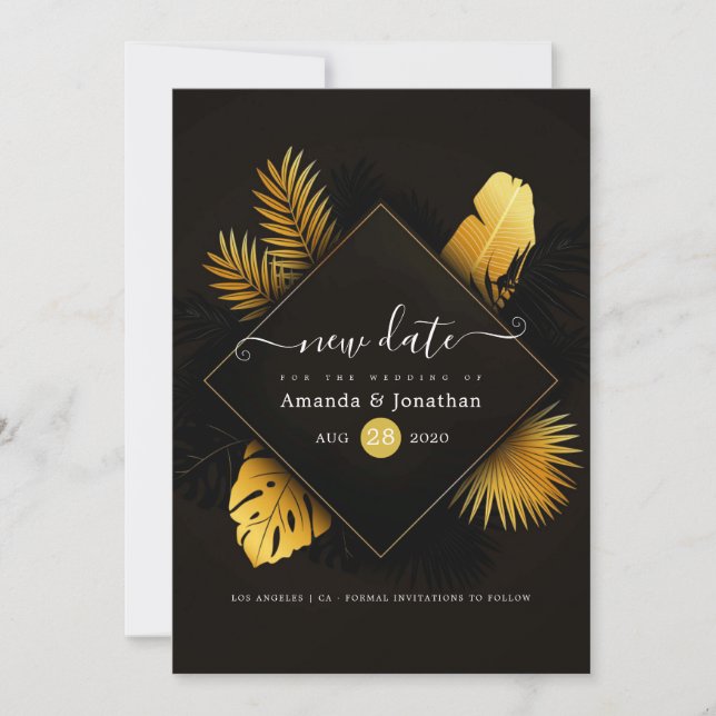 Reserve A Data Mudança de data em preto e dourado (Frente)