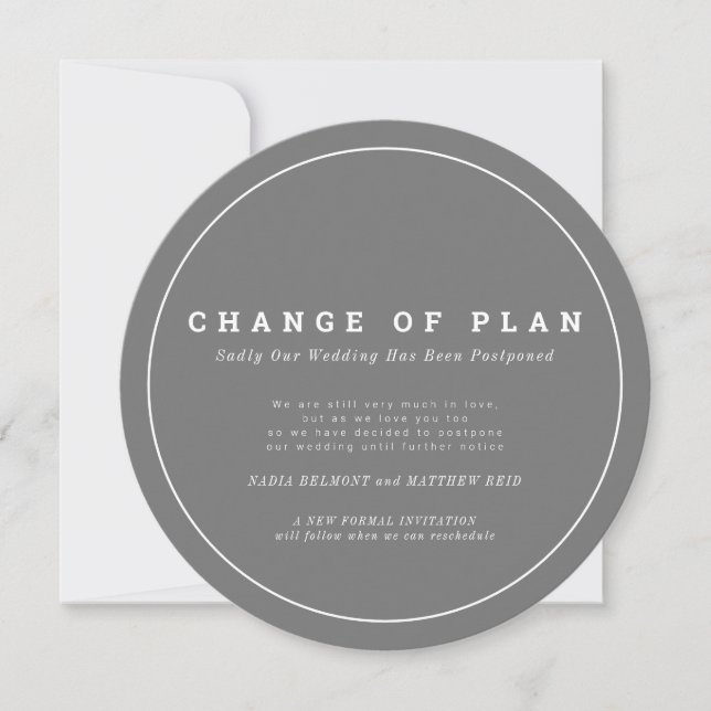 Reserve A Data Mudança de plano de casamento adiada circular cinz (Frente)
