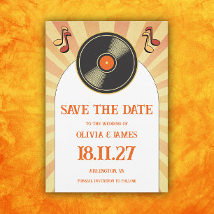 Reserve A Data Música Laranja Retrô dos Anos 60 Vinil Groovy Casa