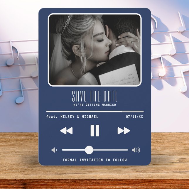 Reserve A Data Música MP3 Player Casamento Azul Escuro (Music MP3 Player Wedding Dark Blue Save The Date
)