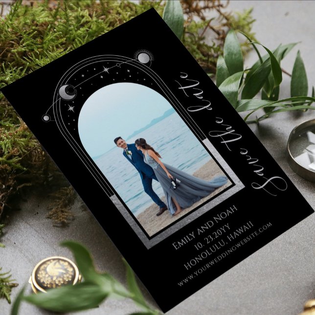 Reserve A Data Mystical Black Silver Sun Moon Stars Casamento (Criador carregado)