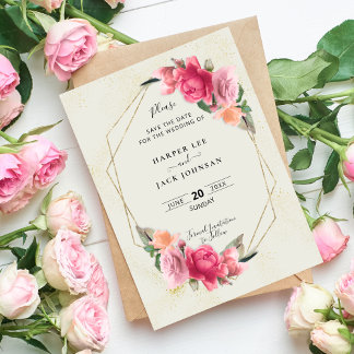 Reserve A Data Na moda Geométrico Blush - Rosa Floral Rosa