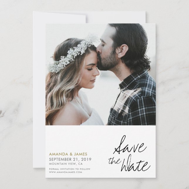 Reserve A Data Na moda Modern Photo Wedding Save the Date Card (Frente)