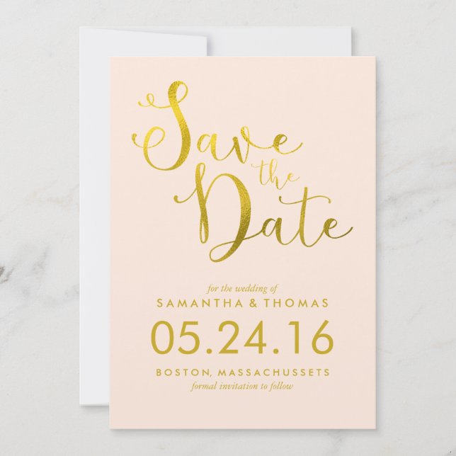 Reserve A Data Na moda Peach Script Wedding Salvar a Data (Frente)