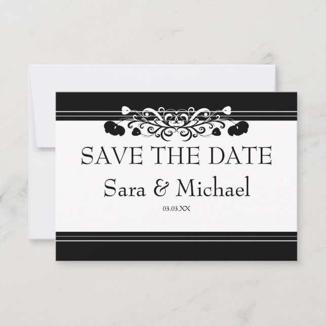 Reserve A Data Na moda preto e branco Guarde a placa de data (Frente)