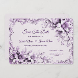 Reserve A Data Na moda Purple Flowers Salvar Data