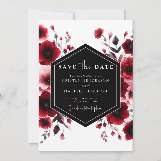 Reserve A Data Na moda Romance Casamento Vermelho Crimson (Frente)