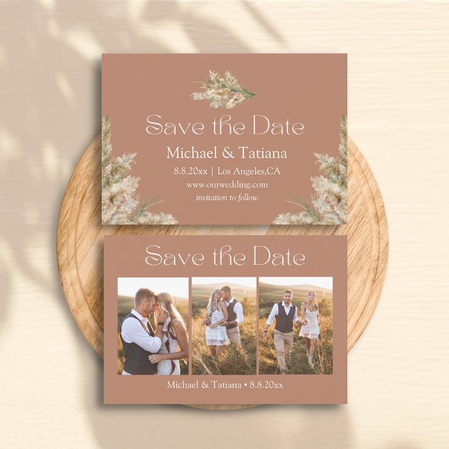 Reserve A Data na moda script 3 fotos colagem marrom boho (Criador carregado)