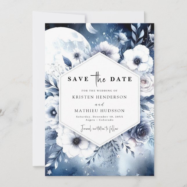Reserve A Data Na moda Watercolor Moonlit Wedding (Frente)