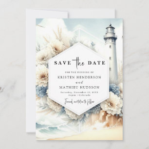 Reserve A Data Na moda Watercolor Typografia Lighthouse