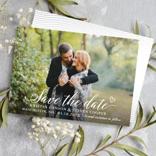 Reserve A Data Na moda White Script Photo Save The Date Card