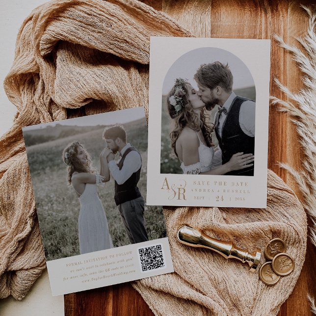 Reserve A Data Nado Simples Mínimo de Creme Dourado Moderno ANDRE (ANDREA Modern Gold Cream Minimal Simple Wedding Save The Date)