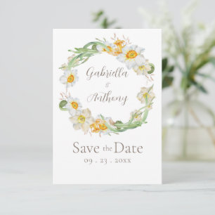 Reserve A Data Narciso Floral Branco e Amarelo Salve a Data