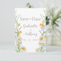 Narciso Floral Branco e Amarelo Script Marrom 