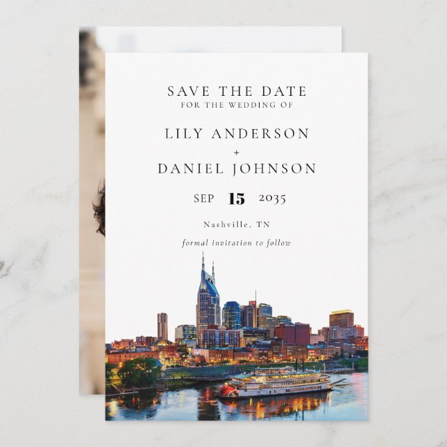 Reserve A Data Nashville Riverfront Watercolor Photo Wedding (Frente/Verso)
