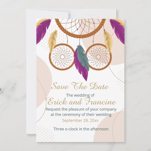 Reserve A Data Native Inspired Dreamcatcher Wedding Save the Date (Frente)