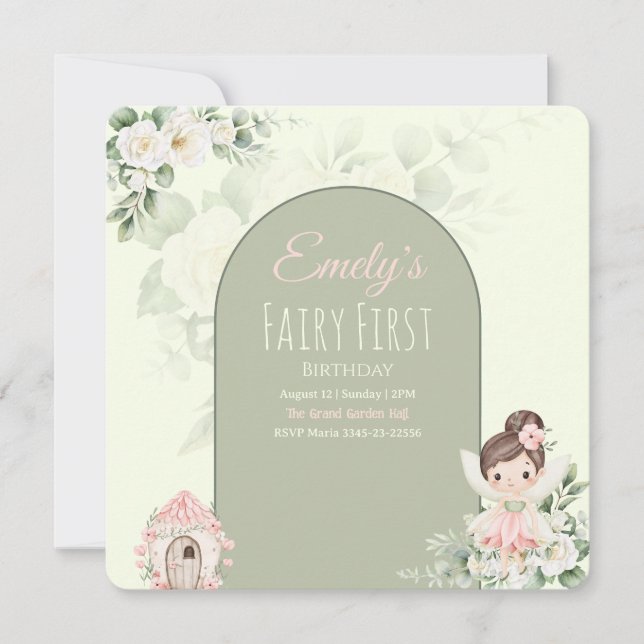 Reserve A Data Nature Cute Flower Fairy 1st Birthday Invitation (Frente)
