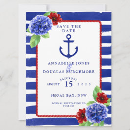 Reserve A Data Náutica Casamento Vermelho Azul Hydrangea Salvar A