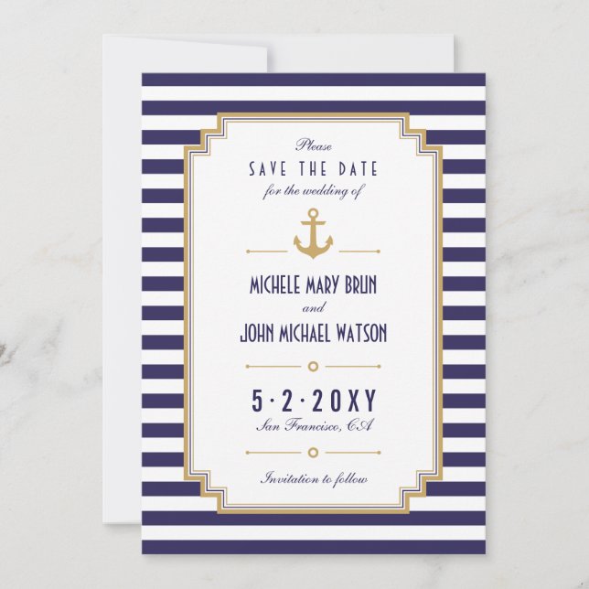 Reserve A Data Nautical Anchor Save the Date Reminder Invitation (Frente)