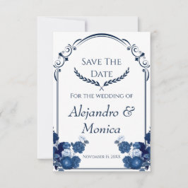 Reserve A Data Navy and Dusty Blue Floral Classic Save The Date