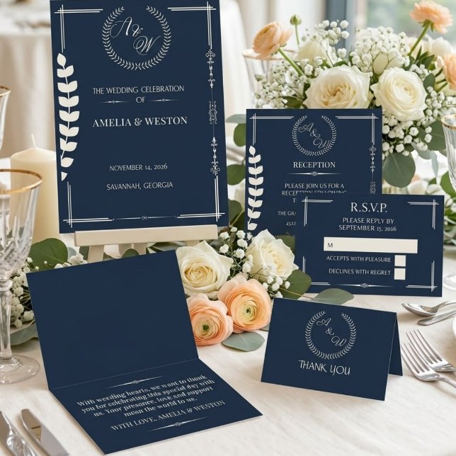 Reserve A Data Navy Blue and Ivory Elegant Monogram  (Criador carregado)