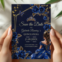 Navy Blue Golden Tiara Roses  Quinceañera