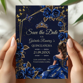 Reserve A Data Navy Blue Golden Tiara Roses  Quinceañera