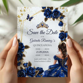 Reserve A Data Navy Blue Golden Tiara Roses  Quinceañera