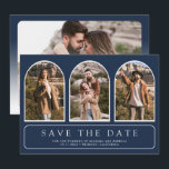 Reserve A Data Navy Blue Minimal Arch Photo QR Code Wedding<br><div class="desc">Set the tone for your modern wedding with this sleek and minimalist Arch Save the Date. Featuring a clean aesthetic and a contemporary arch-shaped photo frames. Custom QR code provides your guests with a seamless way to access your wedding website,  hotel blocks,  and schedule.</div>