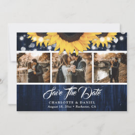 Reserve A Data Navy Blue Sunflower Wood Lights Wedding Photo