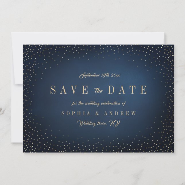 Reserve A Data Navy & Dourado Glitter Simples Salve A Data (Frente)