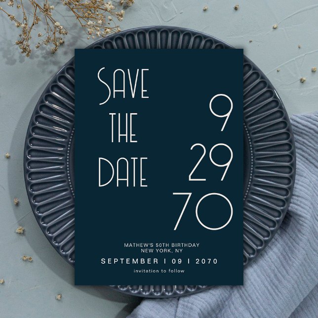 Reserve A Data Navy Matte Simple Minimal Birthday Save The Date (Criador carregado)