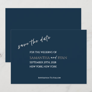 Reserve A Data Navy Save the Date com Metallic Prata