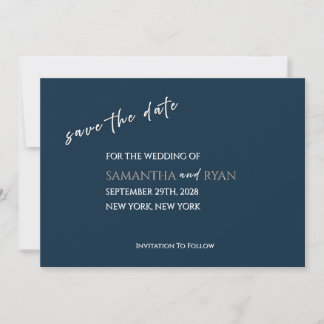Reserve A Data Navy Save the Date com Prata Metálica