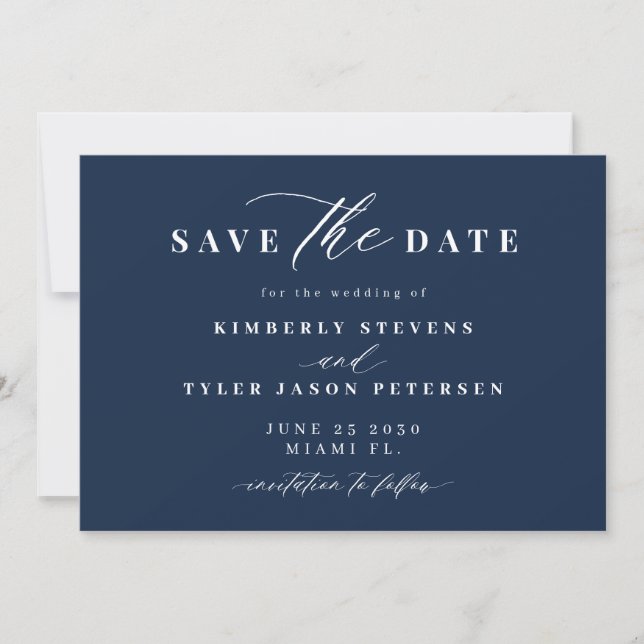 Reserve A Data Navy white QR code simple elegant wedding  (Frente)