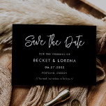 Reserve A Data Negro moderno contemporâneo<br><div class="desc">Uma tipografia ousada e moderna para sua papelaria de casamento,  simples mas elegante com um tema preto e branco. Totalmente personalizável: você pode alterar as cores da fonte e do plano de fundo,  se necessário.</div>