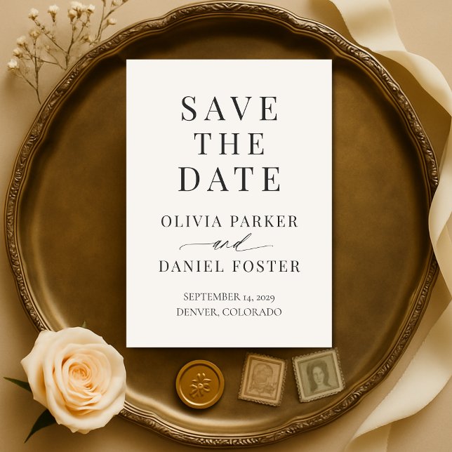 Reserve A Data Neutral Ivory Wedding Save the Date (Criador carregado)