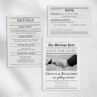Reserve A Data Newspaper-Style Wedding Save the Date