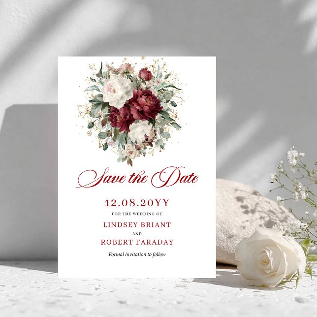 Reserve A Data Noiva Bege Burgundy Dourado Salve A Data (Designer Blush Burgundy Gold Save The Date)
