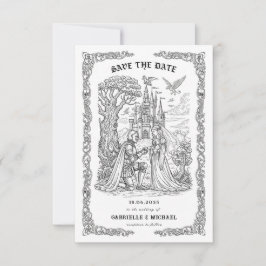Reserve A Data Noiva Cavaleiro Preto Branco Castelo Casamento Gót