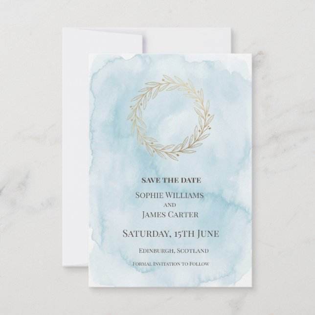 Reserve A Data Noiva Coroa de Ouro Azul Casamento (Frente)