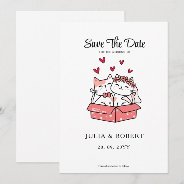 Reserve A Data Noiva De Gato E Casamento De Noite (Frente/Verso)