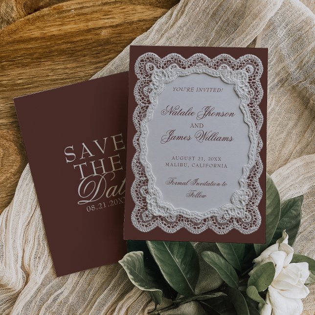 Reserve A Data Noiva de Renda Marrom Chocolate Old Money Casament (Criador carregado)