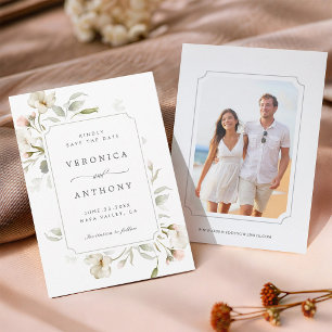 Reserve A Data Noiva de Sabugueiro Branco Floral Elegante Foto Ca
