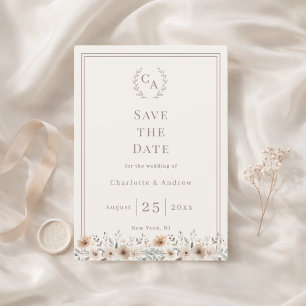 Reserve A Data Noiva floral de monograma taupe marfim