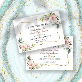 Reserve A Data Noiva Flores Rosa Charme Moldura Dourada Casamento