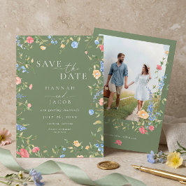 Reserve A Data Noiva Foto Casamento Sage Verde Flor Silvestre Del