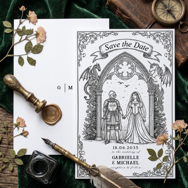 Reserve A Data Noiva Noivo Cavaleiro Gótico Medieval Salve A Data (Criador carregado)